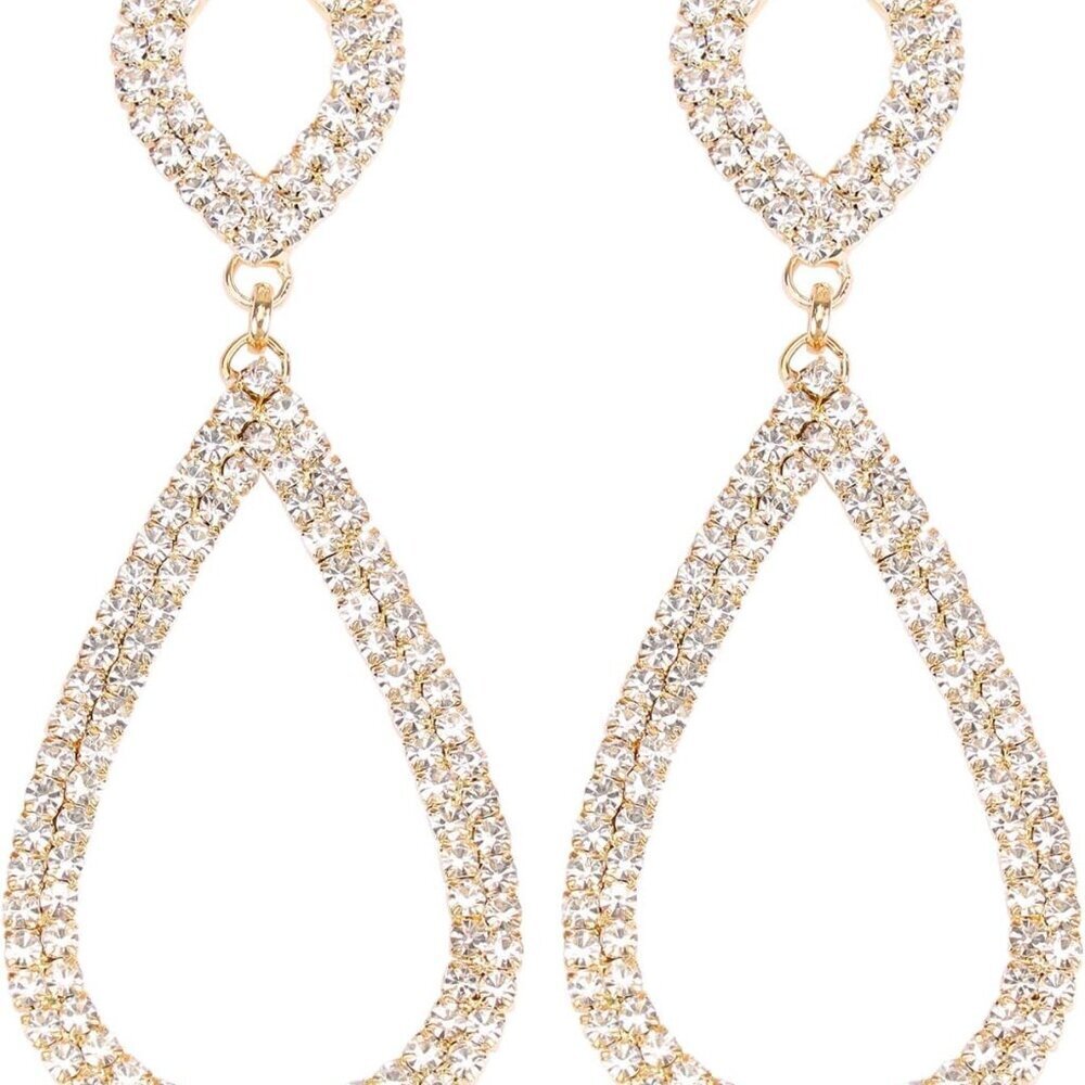 Rhinestone Teardrop Dangle Earrings Sparkly Wedding Jewelry